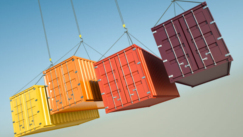 Four,Shipping,Containers,During,Transport.,3d,Rendered,Image.